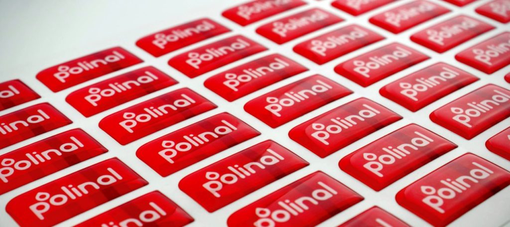 A sheet of 3D domed stickers ready to be shipped to the customer