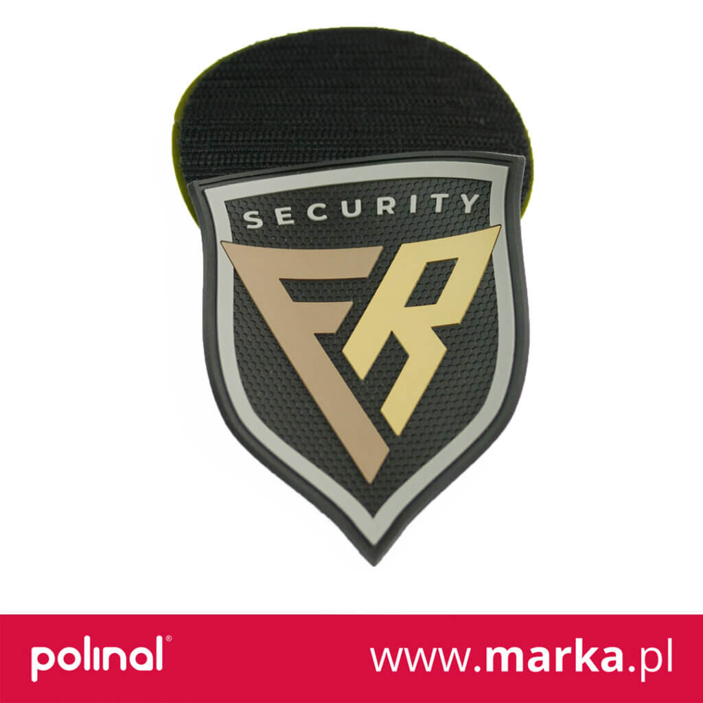 szara naszywka na rzep w kształcie herbu z napisem fr security