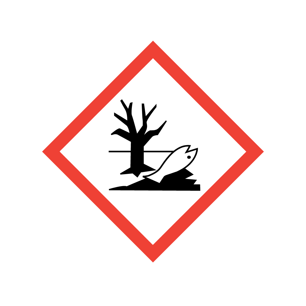Piktogram zanieczyszczenie wody, nieżywa ryba w wodzie na białym tle i symbol drzewa.
