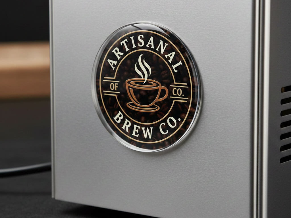 Dome sticker on a coffee machine